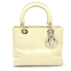 Christian Dior Lady Cannage Studded Handbag White Leather Collection